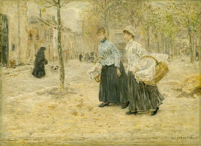Two Washerwomen Crossing a Small Park in Paris — Jean-François Raffaëlli