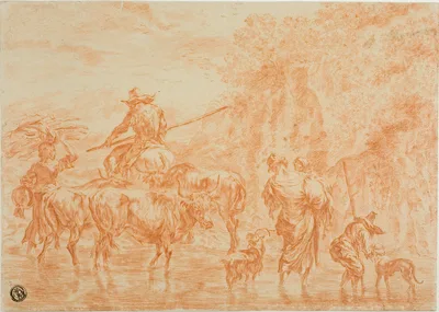 Peasants and Cattle Crossing Ford — Nicolaes Pieterszoon Berchem