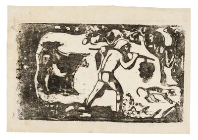 Tahitian Carrying Bananas, from the Suite of Late Wood-Block Prints — Paul Gauguin
