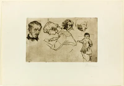 Sketches of Four Heads and a Child — Umberto Boccioni