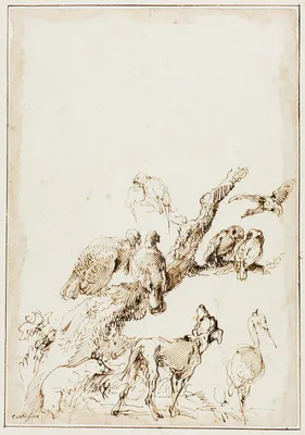 Birds and Animals around a Dead Tree — Giovanni Benedetto Castiglione