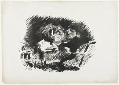 Under the Lamp ("Once upon a midnight dreary..."), from The Raven (Le Corbeau) — Édouard Manet
