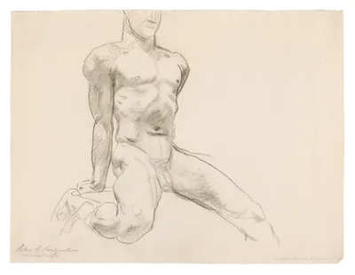 Seated Male Nude with Extended Leg (recto); Sketch of Kneeling Male Nude and Divided Circle (verso) — John Singer Sargent