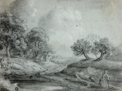 Landscape with Woman and Cows (recto); Sketch of a Landscape (verso) — Richard Wilson