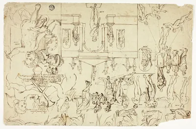 Copies after Illustrations of Statues and Paintings (recto); Measurements for a Man's Skeleton (verso) — Gerard de Lairesse