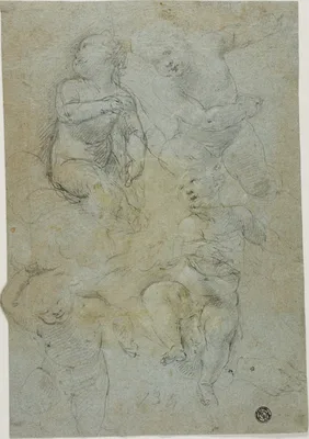 Sketches of Four Putti (recto); Kneeling Ecclesiastic (verso) — Ludovico Carracci