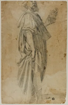 Standing Magus (recto); Sketch of Stable and Trees (verso) — Domenico Fiasella
