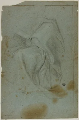 Seated Draped Male Figure with Book (recto); Two Seated Women with Sketch of Left Hand (verso) — Domenico Fiasella