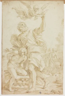 Sacrifice of Isaac (recto); Figure Sketches (verso) — Domenico Piola