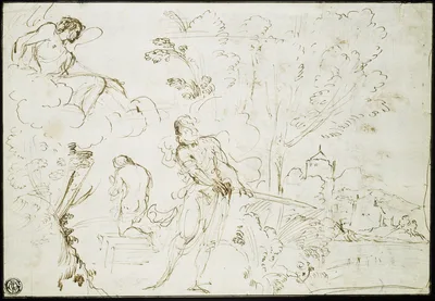 Sacrifice of Isaac (recto); Jacob's Dream (verso) — Guercino