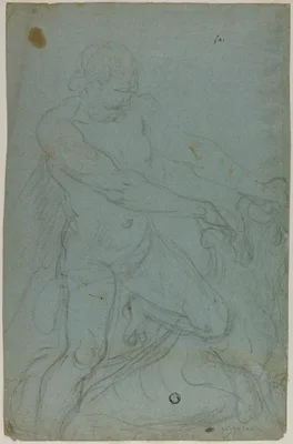 Samson and the Lion (recto); Virgin Mary with Right Arm Extended (verso) — Domenico Fiasella
