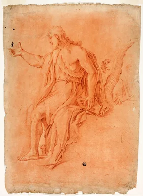 Saint John the Baptist Preaching (recto); Male Nude with Raised Arms and Sketches of Heads (verso) — Luca Giordano