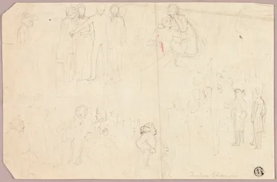 Sketches for Tristram Shandy (recto); Sketches of Medallion with Seated Allegorical Figure (verso) — Thomas Stothard