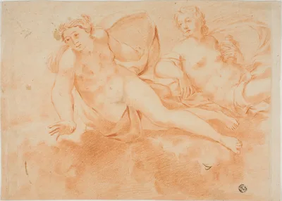 Two Cloud-Borne Nude Female Figures (recto); Fragment of Reclining Figure (verso) — Carlo Cignani