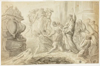 Raising of Lazarus (recto); Travelers with Cart Outside Inn (verso) — Giovanni Benedetto Castiglione