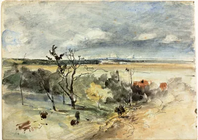 Landscape with Man on a Donkey (recto) Two Women in a Cafe (verso) — Johan Jongkind