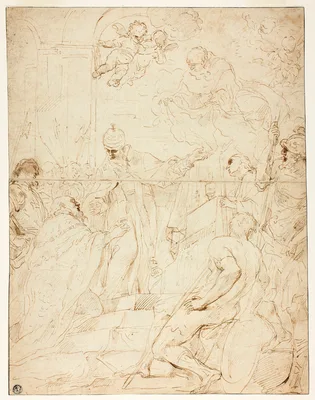 Saint Appearing to Ruler (recto); Flying Putto (verso) — Pietro Novelli