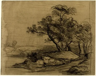 River Bank with Trees (recto); Herd of Cattle Beneath Trees, with Inset Sketch of Landscape (verso) — John Constable