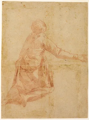 Kneeling Figure from the Back (recto); Three Half-length Studies of Veiled Female Figure (verso) — Andrea Boscoli