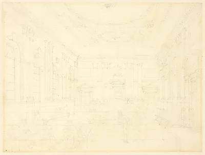 Study for South Sea House, Dividend Hall, from Microcosm of London — Augustus Charles Pugin