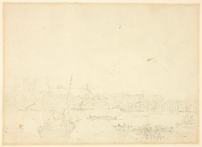 Study for View of Westminster Hall and Bridge, from Microcosm of London — Augustus Charles Pugin