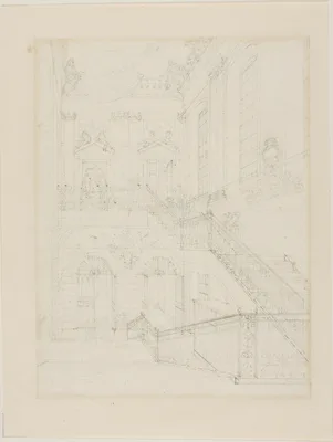 Study for The Hall and Staircase, British Museum, from Microcosm of London — Augustus Charles Pugin