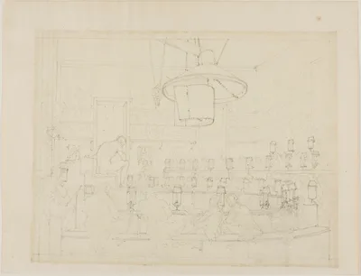 Study for Drawing from Life at the Royal Academy, Somerset House, from Microcosm of London (recto); Study for Drawing from Life at the Royal Academy, Somerset House, from Microcosm of London — Augustus Charles Pugin