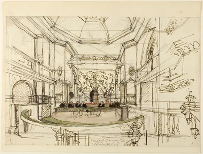 Study for Court of Common Pleas, Westminster Hall, from Microcosm of London — Augustus Charles Pugin