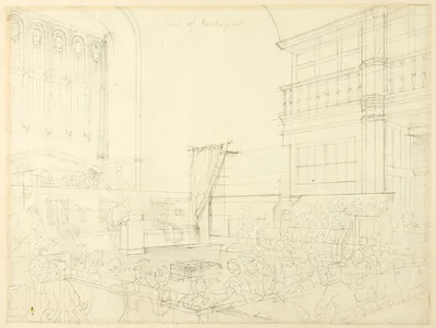 Study for Court of Exchequer, from Microcosm of London — Augustus Charles Pugin