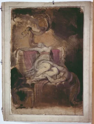 Sketch for 'Dido on the Funeral Pyre' (recto); Erotic Sketch of Man and Woman (verso) — Henry Fuseli
