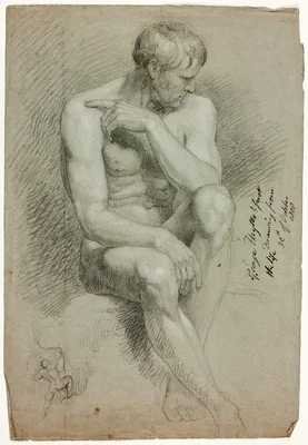 Seated Male Nude with Sketch of Nude Archer — George Hayter