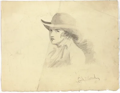 Bust of Youth Wearing Hat (recto); Angel Head (verso) — George Morland