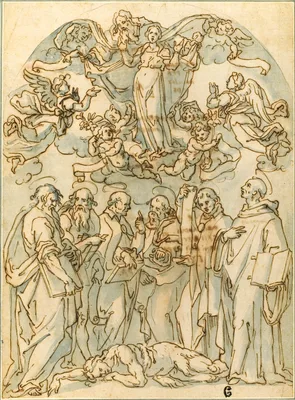 Virgin in Glory with Saints including St. John at their Feet — Lazzaro Tavarone