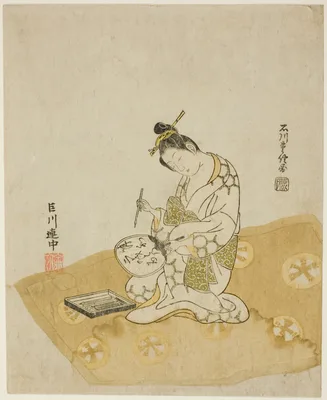 Writing on a Fan — Ishikawa Toyonobu
