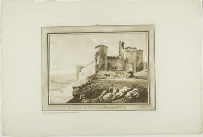 Manerbawr Castle in Pembroke Shire, plate eight from Twelve Views in South Wales — Paul Sandby