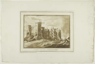 Carey Castle in Pembroke Shire, plate ten from Twelve Views in South Wales — Paul Sandby