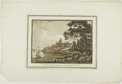 Benton Castle Looking down the Reach to Milford Haven, plate eleven from Twelve Views in South Wales — Paul Sandby