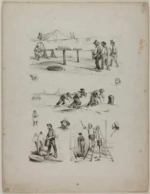Vignettes of Labor (Weaving, Fishing, Digging, Painting) — Victor Adam