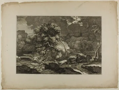 Cart Drawn by Two Pairs of Oxen in a Storm — Sébastien Bourdon