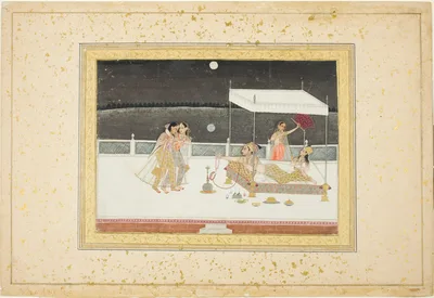 Seduction Scene on a Terrace by Moonlight — Mughal