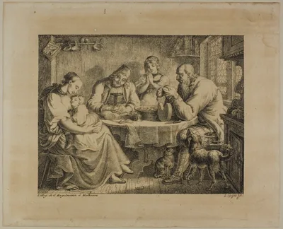 Family Seated at a Table — Godefroy Engelmann the Elder