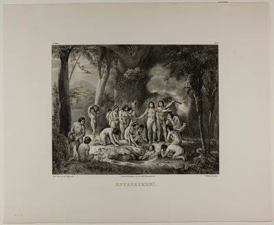 The Burial, plate 8 from Customs and traditions of Indians, volume 3 of Voyage pittoresque dans le Brésil — Victor Adam