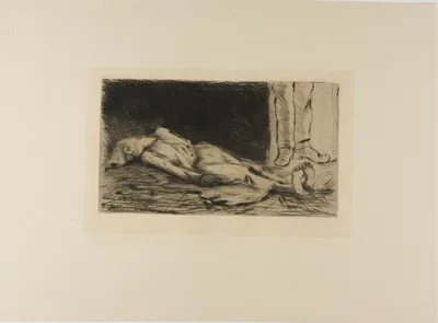 Plate from l'Assommoir (woman lying on floor) — Gaston La Touche