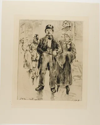 Plate from l'Assommoir (standing couple, with other figures in background) — Gaston La Touche