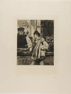 Plate from l'Assommoir (man leaning on bar) — Gaston La Touche