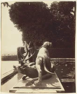 Versailles, Fontaine de Point du Jour, (Limier Abattant un Cerf par Houzeau) — Eugène Atget