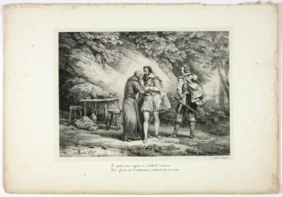 Henri de Bourbon Visits an Old Man on the Isle of Jersey, plate two from La Henriade — Horace Vernet