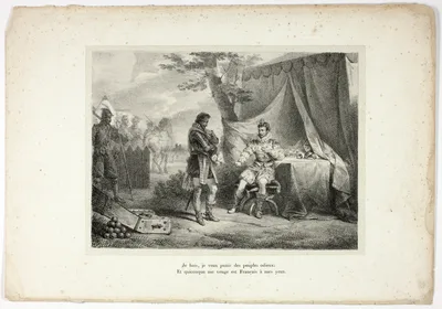 Henri III sends Henri de Bourbon to the Queen of England, plate one from La Henriade — Horace Vernet