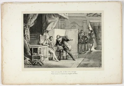 Reconciliation of Henri III and Henry de Navarre, plate six from La Henriade — Horace Vernet