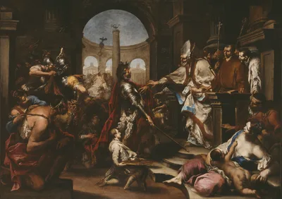 Theodosius Repulsed from the Church by Saint Ambrose — Alessandro Magnasco